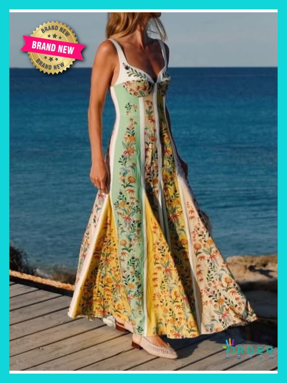 Sleeveless Halter Backless High Waist A Line Maxi Dress Boho Print Beach - Picture 4 of 4
